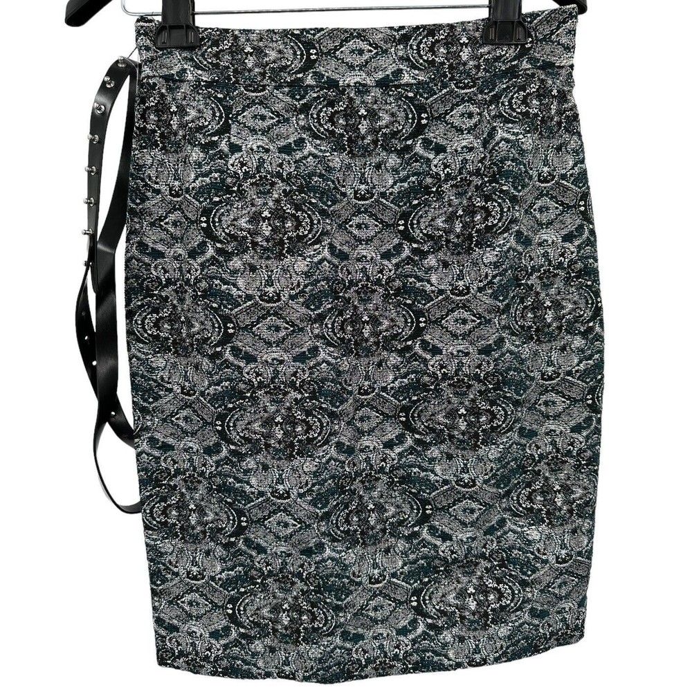 Antonio Melani Skirt 8 Metallic Blue and Silver Jacquard Pencil Betta New $99